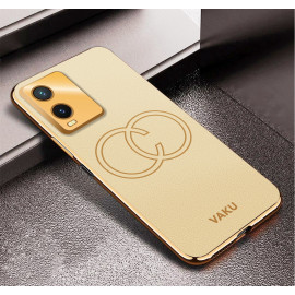 Vaku ® Vivo T1x Skylar Leather Pattern Gold Electroplated Soft TPU Back Cover