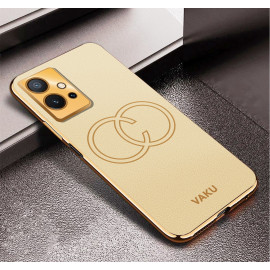 Vaku ® Vivo Y75 5G Skylar Leather Pattern Gold Electroplated Soft TPU Back Cover