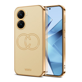 Vaku ® Vivo V29e 5G Skylar Leather Pattern Gold Electroplated Soft TPU Back Cover