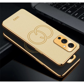 Vaku ® OnePlus 9 Skylar Leather Pattern Gold Electroplated Soft TPU Back Cover