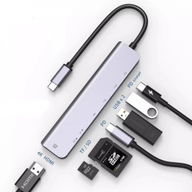 Eller Sante ® USB C Type HUB 7 in 1 Adapter, Aluminium Multi Port Dongle Type-C to USB 2.0 Ports, 4K HDMI, PD 3.0 Charging Port, SD/TF Reader for MacBook, Chromebook, DELL Other Type C Phones & Devices