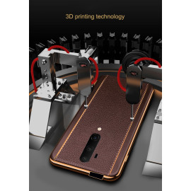 Vaku ® OnePlus 7T Pro Vertical Leather Stitched Gold Electroplated Soft TPU Back Cover