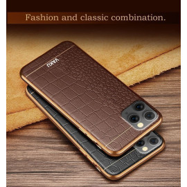 VAKU ® For Apple iPhone 11 Pro European Leather Stitched Gold Electroplated Soft TPU Back Cover
