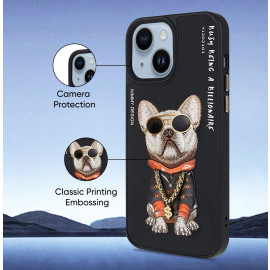 Vaku ® Apple iPhone 14 3D Embroidery Chain Pug Anti-Slip Scratch Resistant Protective Case Back Cover