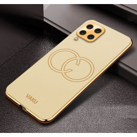Vaku ® Samsung Galaxy M33 Skylar Leather Pattern Gold Electroplated Soft TPU Back Cover