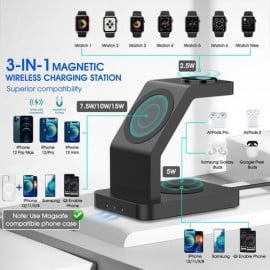 VAKU ® Trinity 3-in-1 MagSafe Wireless Charger Dock (23W) + 30W Adapter | Fast Charge iPhone, Watch & AirPods