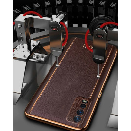 Vaku ® Vivo Y12S Vertical Leather Stitched Gold Electroplated Soft TPU Back Cover