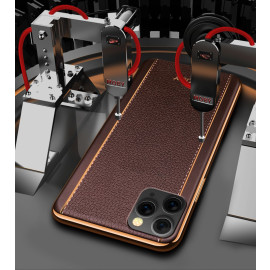 Vaku ® For Apple iPhone 11 Pro Vertical Leather Stitched Gold Electroplated Soft TPU Back Cover