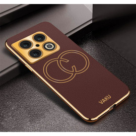 Vaku ® OnePlus 10 Pro Skylar Series Leather Stitched Gold Electroplated Soft TPU Back Cover