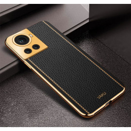 Vaku ® OnePlus 10R Luxemberg Series Leather Stitched Gold Electroplated Soft TPU Back Cover