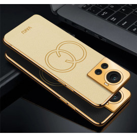 Vaku ® OnePlus 10R Skylar Series Leather Stitched Gold Electroplated Soft TPU Back Cover