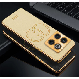 Vaku ® OnePlus 10T 5G Skylar Series Leather Stitched Gold Electroplated Soft TPU Back Cover
