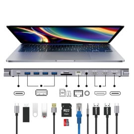 Eller Sante ® 12-in-1 USB Type-C Hub Adapter with HDMI, Thunderbolt 3, 2 x USB 3.0, USB-C , SD and MicroSD Card Reader for Macbook Air & Macbook Pro
