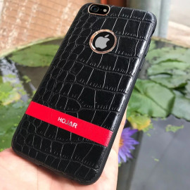 Hojar ® Apple iPhone 7 / 8 Stroco Series Crocodile Finish Gold Plated Textured Leather with Logo Display Back Cover Black