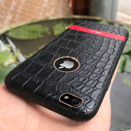 Hojar ® Apple iPhone 7 / 8 Stroco Series Crocodile Finish Gold Plated Textured Leather with Logo Display Back Cover Brown
