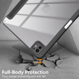 Vaku ® OPTINEX Apple iPad Pro M4 13-inch Back Flip Stand Cover 360 Degree with Pencil Holder Transparent Back Powerful Magnetic Attachment Slim Trifold Stand Case