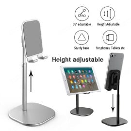 eller santé ® Mobile Stand for Desk, Angle Height Adjustable Cell Phone Stand, Aluminum Metal Phone Holder Compatible with All Mobile i-Pad, Tablet -Silver
