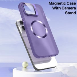 Vaku ® Apple iPhone 15 Pro Max Rime Frosted Magnetic Magpro Translucent Camera Protector Case with Built-in Stash Stand Back Cover