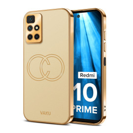 Vaku ® Xiaomi Redmi 10 Prime Skylar Leather Pattern Gold Electroplated Soft TPU Back Cover