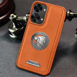 Vaku ® Oneplus Nord 2T Regal Shield Metal Lion Engraved Leather Protective Back Cover