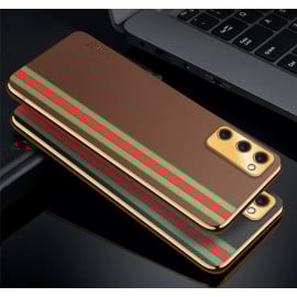 Vaku ® Samsung Galaxy S20 FE Felix Line Leather Stitched Gold Electroplated Soft TPU Back Cover