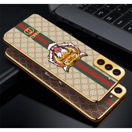 Vaku ® Samsung Galaxy S21 FE Lynx Leather Stitched Gold Electroplated Soft TPU Back Cover