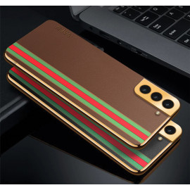 Vaku ® Samsung Galaxy S22 Felix Line Leather Stitched Gold Electroplated Soft TPU Back Cover Case