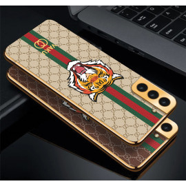 Vaku ® Samsung Galaxy S22 Lynx Leather Stitched Gold Electroplated Soft TPU Back Cover Case
