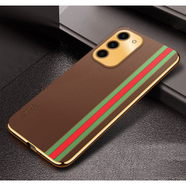Vaku ® Samsung Galaxy S23 Felix Line Leather Stitched Gold Electroplated Soft TPU Back Cover Case