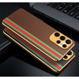 Vaku ® Samsung Galaxy S23 Ultra Felix Line Leather Stitched Gold Electroplated Soft TPU Back Cover Case