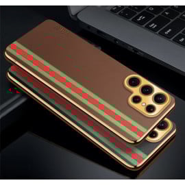 Vaku ® Samsung Galaxy S24 Ultra Felix Line Leather Pattern Gold Electroplated Soft TPU Back Cover