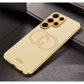 Vaku ® Samsung Galaxy S24 Ultra Skylar Leather Pattern Gold Electroplated Soft TPU Back Cover