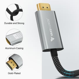 Vaku Luxos® SYNC FURY Gold Plated Nylon Braided HDMI to HDMI Cable 8K@60Hz Resolution Compatible with MacBook, iPad, Laptop, Chromebook, TV and Monitor