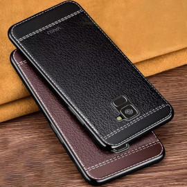 Vaku ® Samsung Galaxy A8 Plus Leather Stitched Gold Electroplated Soft TPU Back Cover