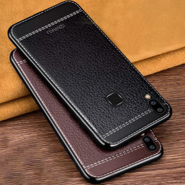 Vaku ® Vivo V9 Leather Stitched Gold Electroplated Soft TPU Back Cover