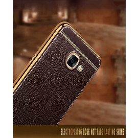 Vaku ® Samsung Galaxy A5 (2017) Leather Stitched Gold Electroplated Soft TPU Back Cover