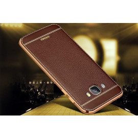 VAKU ® Samsung Galaxy A8 Leather Stitched Gold Electroplated Soft TPU Back Cover