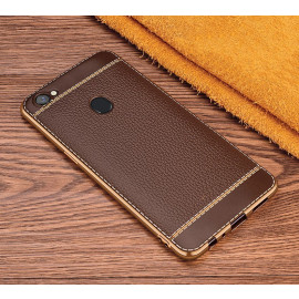 Vaku ® Oppo F5 Leather Stitched Gold Electroplated Soft TPU Back Cover