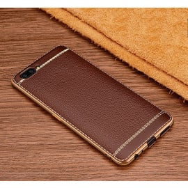 Vaku ® OnePlus 5 Leather Stitched Gold Electroplated Soft TPU Back Cover