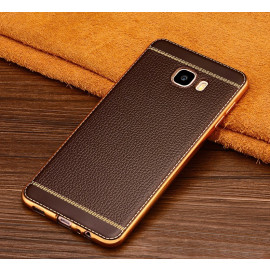 Vaku ® Samsung Galaxy J7 Max Leather Stitched Gold Electroplated Soft TPU Back Cover