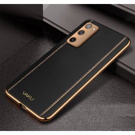 Vaku ® Samsung Galaxy S20FE Vertical Leather Stitched Gold Electroplated Soft TPU Back Cover