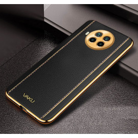 Vaku ® Xiaomi Mi 10i 5G Luxemberg Series Leather Stitched Gold Electroplated Soft TPU Back Cover