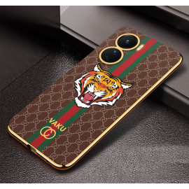 Vaku ® Vivo Y16 Lynx Designer Leather Pattern Gold Electroplated Soft TPU Back Cover Case