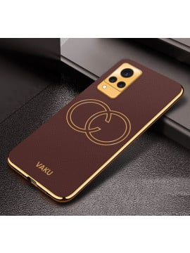 Vaku ® Vivo V21 5G Skylar Leather Finish Gold Electroplated Soft TPU Back Cover