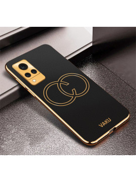 Vaku ® Vivo V21 5G Skylar Leather Finish Gold Electroplated Soft TPU Back Cover