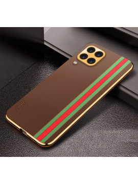 Vaku ® Samsung Galaxy M53 5G Felix Line Leather Stitched Gold Electroplated Soft TPU Back Cover Case