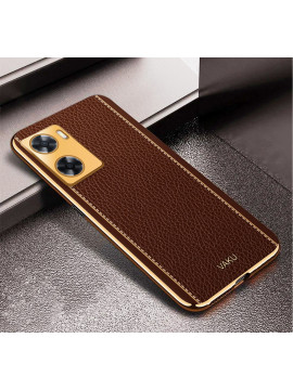 Vaku ® Oppo A57 4G Luxemberg Series Leather Stitched Gold Electroplated Soft TPU Back Cover