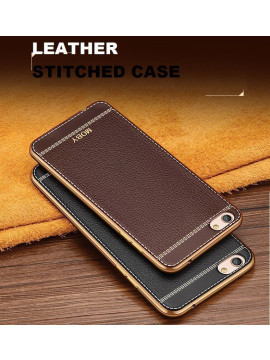 VAKU ® OPPO A57 Leather Stitched Gold Electroplated Soft TPU Back Cover