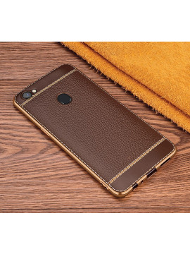 Vaku ® Oppo F5 Youth Leather Stitched Gold Electroplated Soft TPU Back Cover