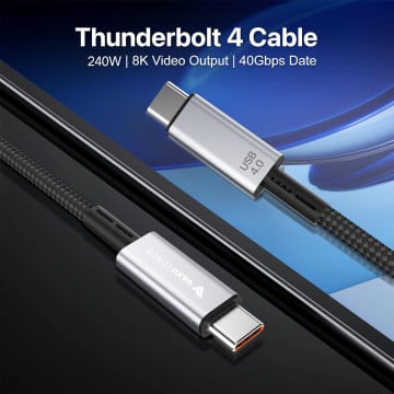 Vaku Luxos® BLAZE 1.5M 240W USB4 Type-C to Type-C Data Cable, Thunderbolt-4 40Gbps High-Speed Data Transfer, Upto 8K@60Hz Type C Display Compatible with iPhone 16, 15, Galaxy S25, S24, S23, Tablet, Laptop, eGPU